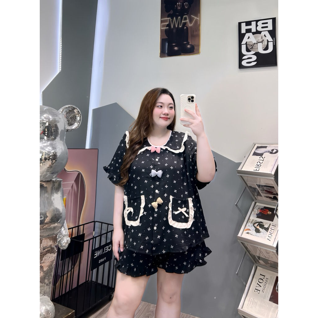 (Múp Bigsize) Pijama đũi bèo nơ ghim bigsize (60-120kg)