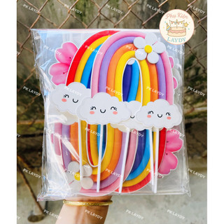 Bịch 10 Set giấy-Que cắm chữ Happy Birth Day, Cầu vồng, Tim hồng, đám mây- Phụ Kiện Trang Trí Bánh Kem, Bánh Sinh Nhật