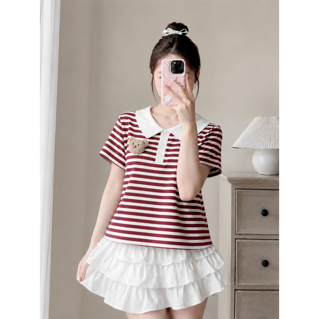 [GIẢM 82% tặng cham cute]Áo polo kẻ ngang from vừa mẫu mới ngoan xinh yêu chất coton mịn hottrend  2026