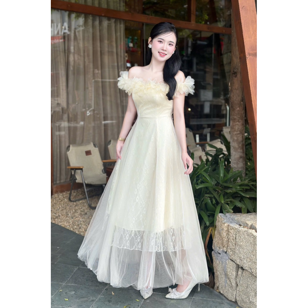 Đầm Váy Dự Tiệc LASY Thời Trang Nữ Chất Ren Lưới Trễ Vai Dáng Dài - D1378