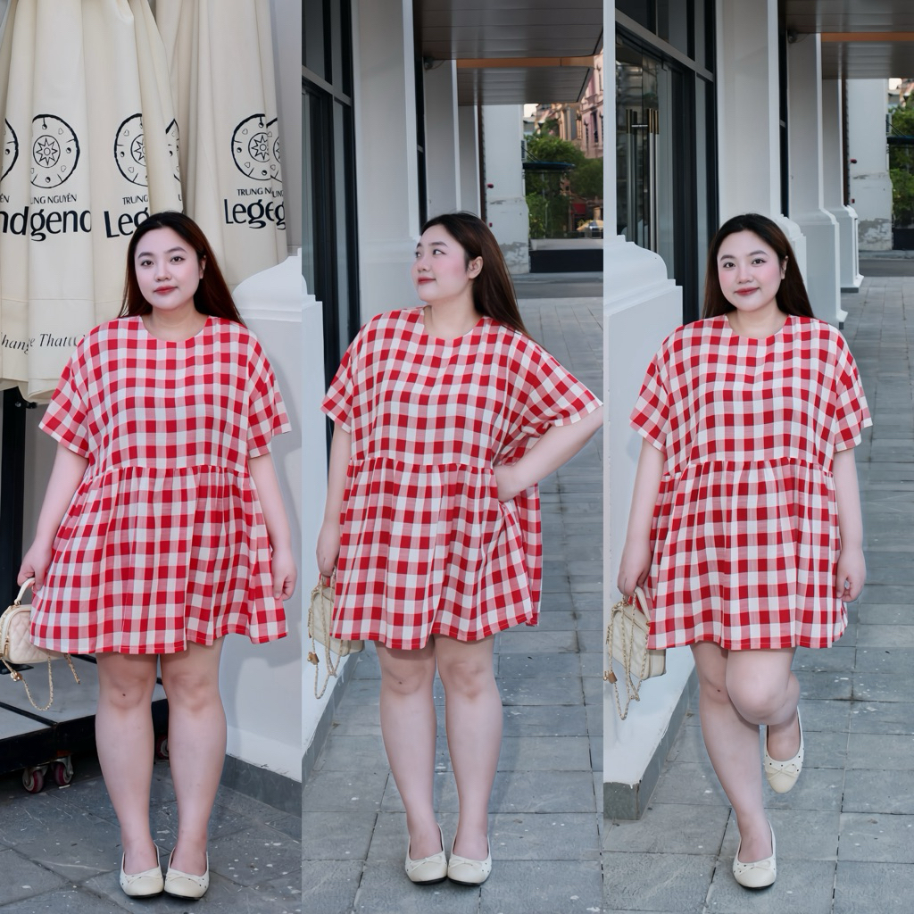 (Múp Bigsize) Đầm babydoll caro bigsize 60-120kg
