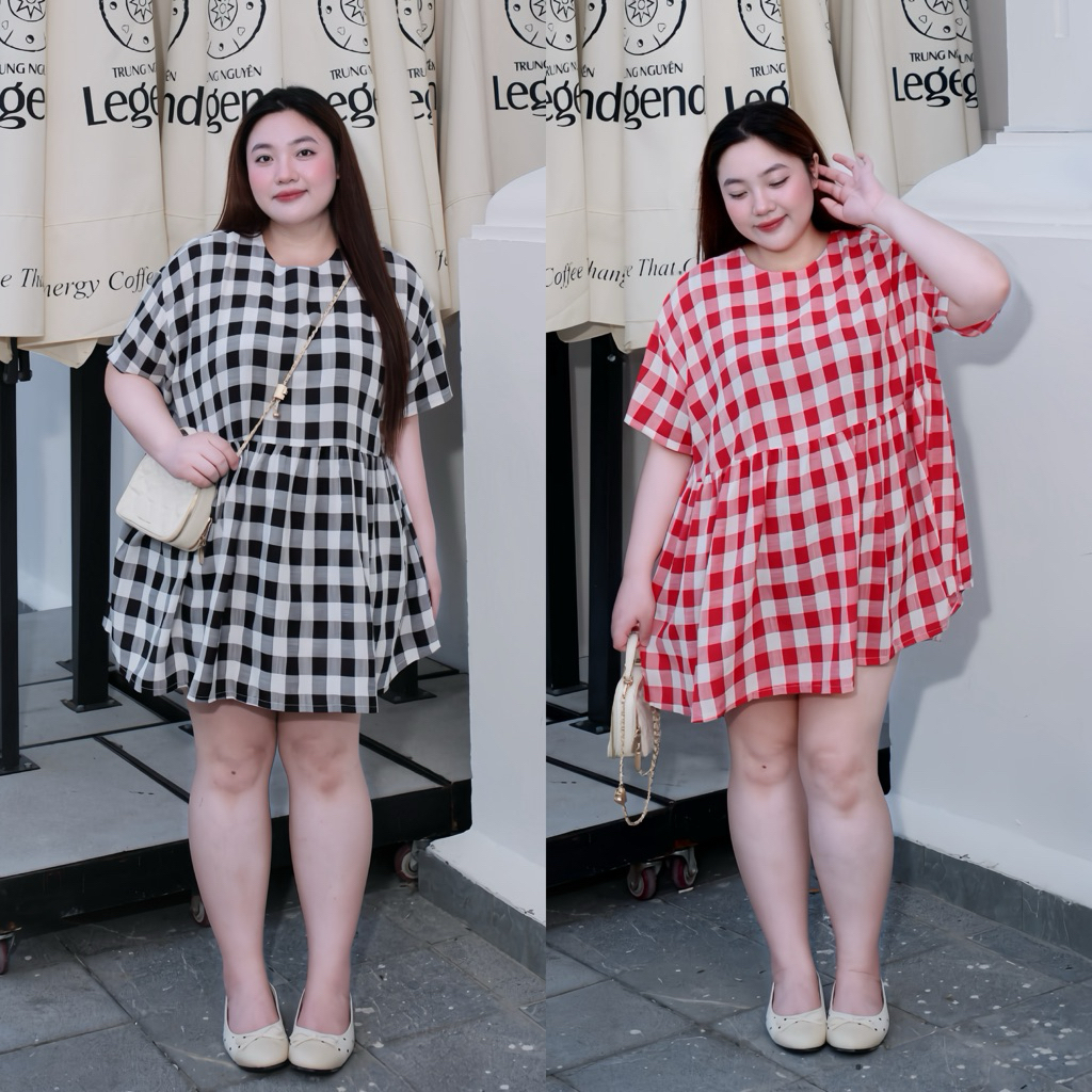 (Múp Bigsize) Đầm babydoll caro bigsize 60-120kg