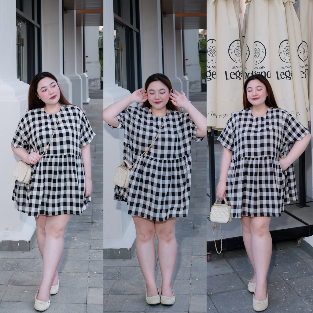 (Múp Bigsize) Đầm babydoll caro bigsize 60-120kg