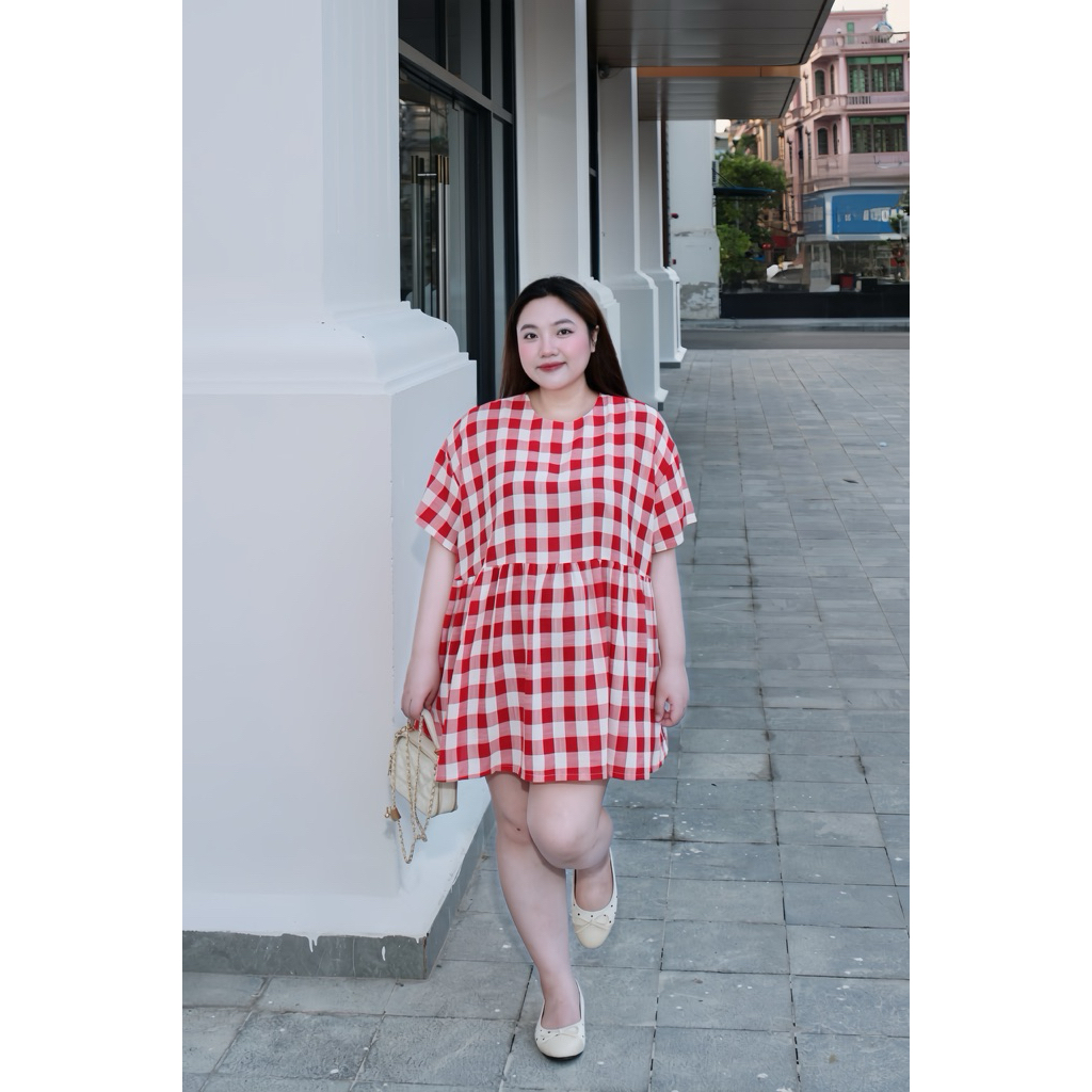 (Múp Bigsize) Đầm babydoll caro bigsize 60-120kg