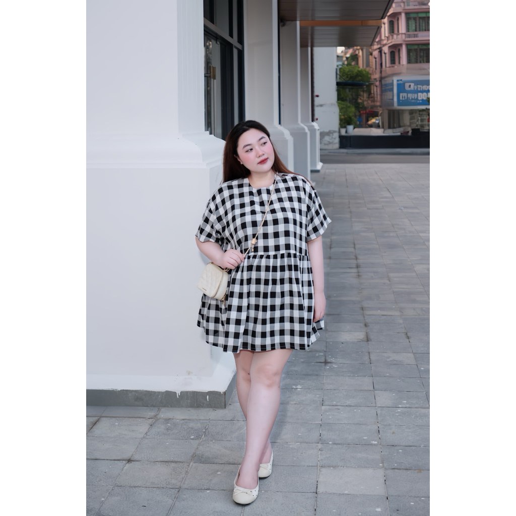 (Múp Bigsize) Đầm babydoll caro bigsize 60-120kg