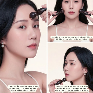 Thanh Lăn Massage Mắt & Gõ Huyệt Đồng Thau Cao Cấp Mono - Thân Gỗ Thơm Dẻ Vàng - Giúp Giảm Nhăn & Bọng Mắt, Giải Cơ Mặt