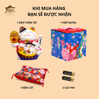 Mèo thần tài vẫy tay giữ túi tiền Thuận Buồm Xuôi Gió 17cm (trắng)