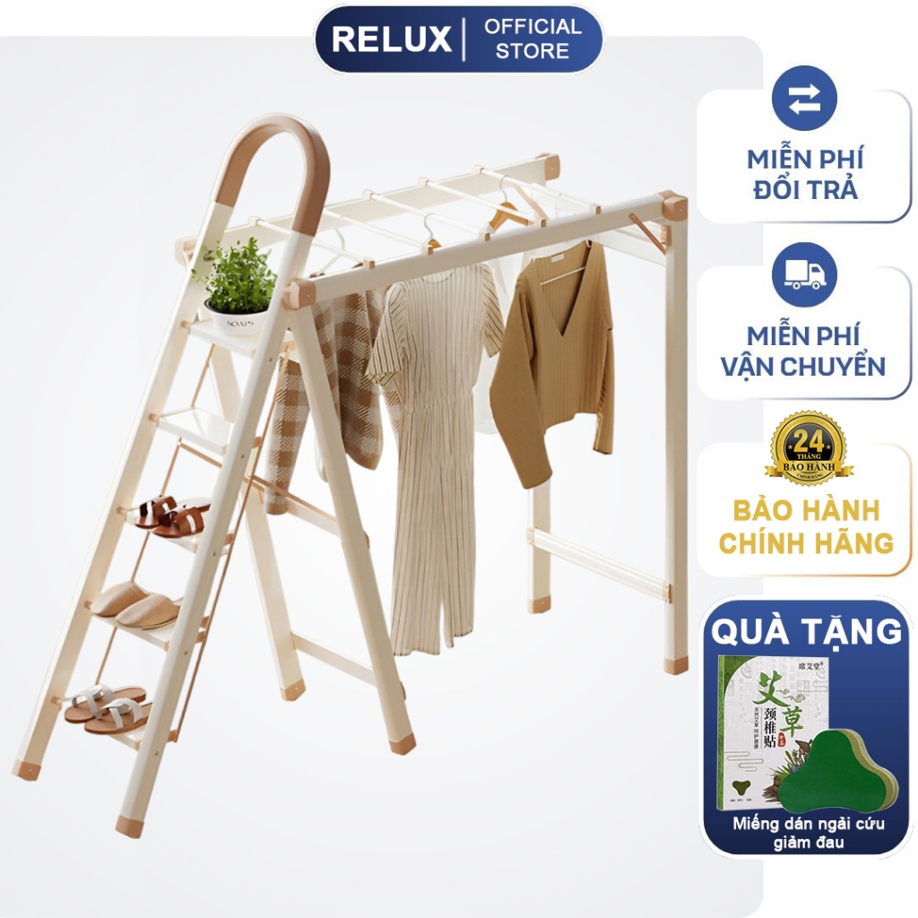 Thang Gấp Gọn Thông Minh Kèm Giàn Phơi RELUX Khung Hợp Nhôm Chắc Chắn Đa Năng Tiện Lợi