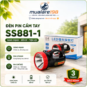 Đèn pin xách tay SS-8881, đèn pin cầm tay siêu sáng với nhiều chế độ sử dụng, chân cắm sạc tiện lợi di kèm dây đeo