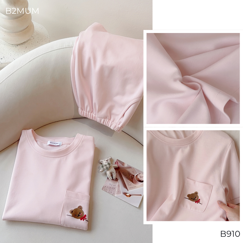 Bộ bầu mặc nhà và sau sinh chất cotton mềm, mát thoải mái cho nàng bầu quần có chun chỉnh B910 B642 B2MUM