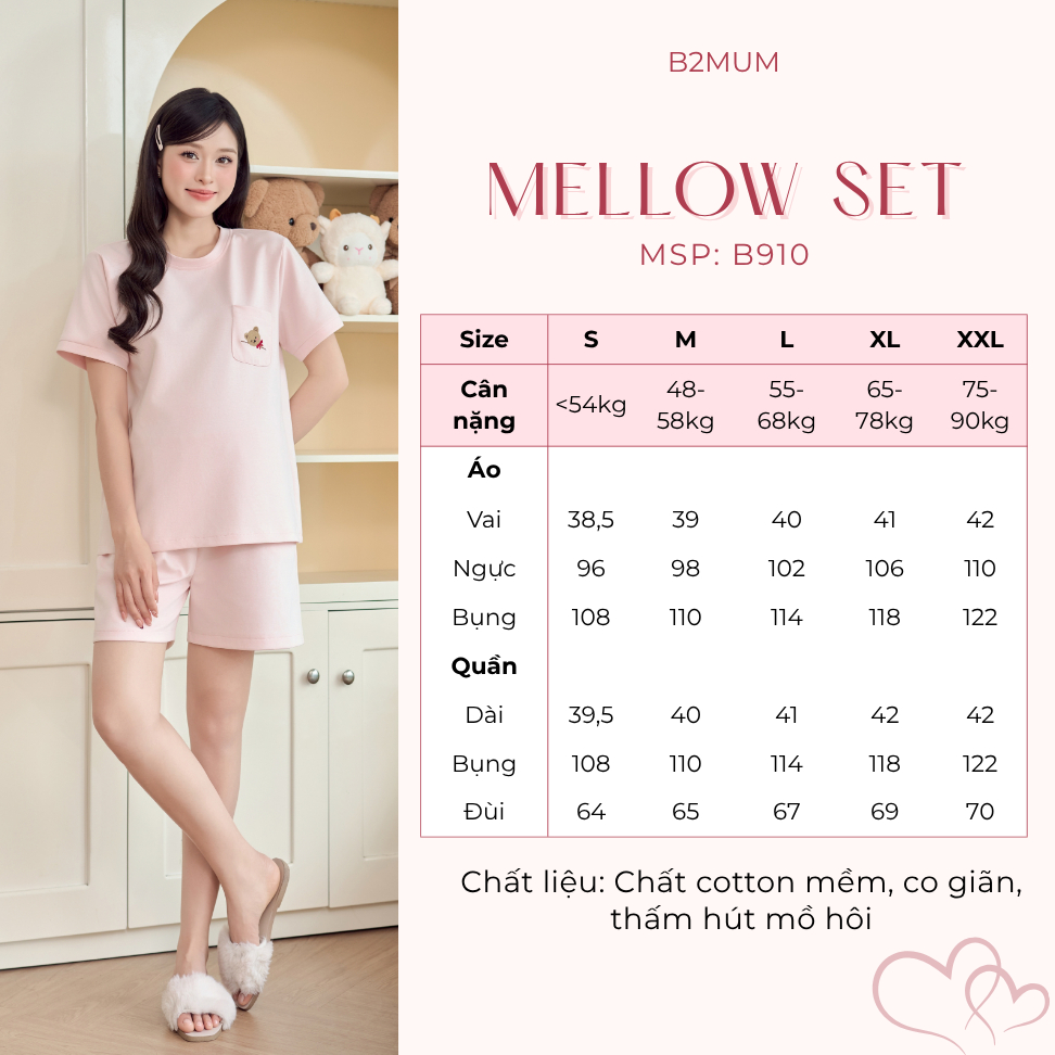 Bộ bầu mặc nhà và sau sinh chất cotton mềm, mát thoải mái cho nàng bầu quần có chun chỉnh B910 B642 B2MUM