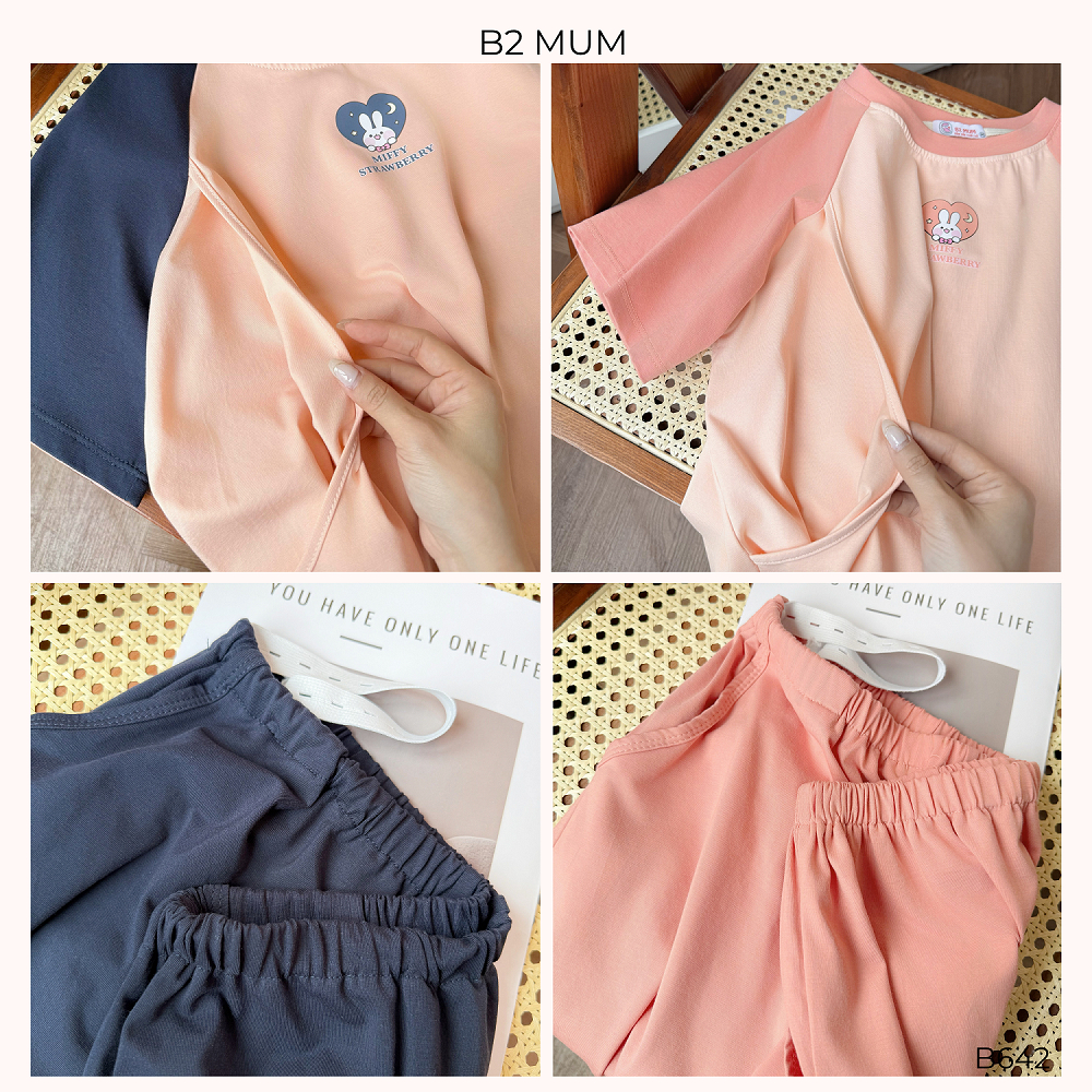 Bộ bầu mặc nhà và sau sinh chất cotton mềm, mát thoải mái cho nàng bầu quần có chun chỉnh B910 B642 B2MUM