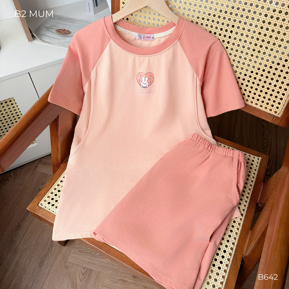 Bộ bầu mặc nhà và sau sinh chất cotton mềm, mát thoải mái cho nàng bầu quần có chun chỉnh B910 B642 B2MUM