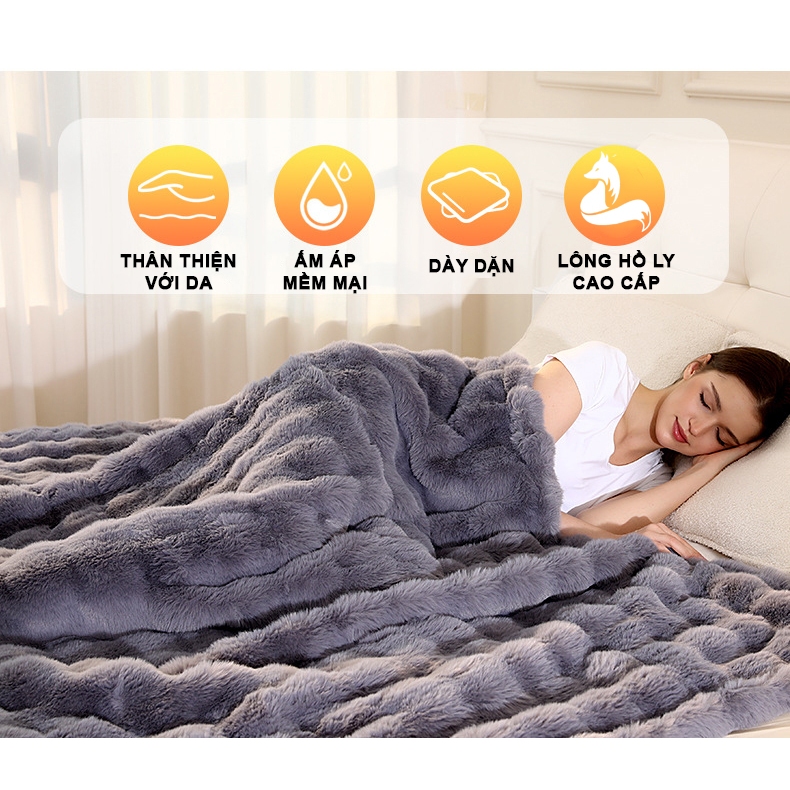 Chăn Điện Sưởi Ấm Cao Cấp RELUX T-600 Công Nghệ Đức Chất Liệu Lông Cừu Mềm Mại, Điều Khiển Thông Minh An Toàn Cho Trẻ Em