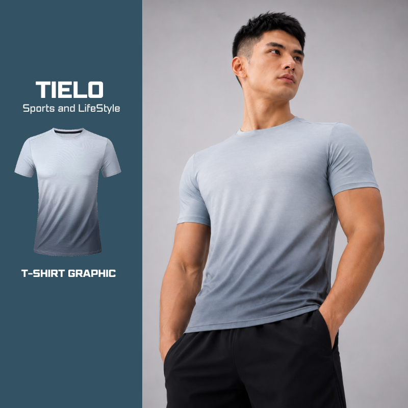 T Shirt Graphic TIELO – Áo thun thể thao nam , co giãn 4 chiều , thoáng khí , nhanh khô , chạy bộ , gym , pickleball