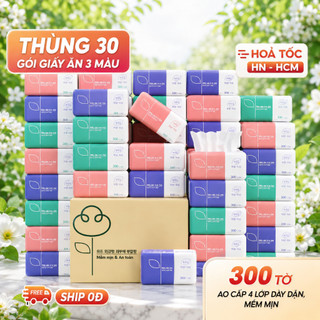 [Thùng 30 gói] Giấy ăn rút TopGia 3 màu 300 tờ 4 lớp cao cấp, mềm mịn, an toàn