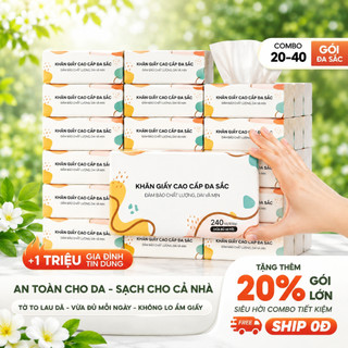 [Thùng 40 gói] Giấy ăn rút đa sắc TopGia 240 tờ 4 lớp, dập vân 4D, mềm mịn, thấm hút tốt