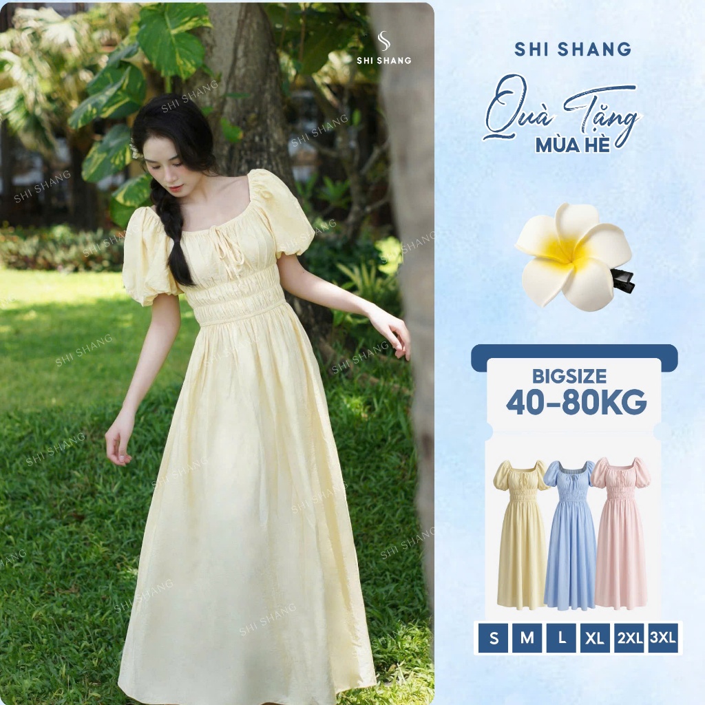 [𝐁𝐒𝐓 𝐇𝐞̀ 𝟐𝟎𝟐𝟔] Đầm Cổ Vuông Tay Bồng Dáng Maxi Đi Biển, Đi Chơi, Váy Vibe Nàng Thơ Có Bigsize By Shi Shang - SH003 | BigBuy360 - bigbuy360.vn