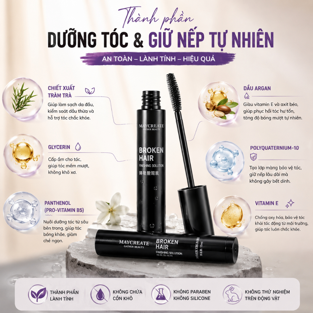 Sáp vuốt tóc con, BROKEN / HAIR,gọn gàng,vào nếp,định hình tạo kiểu tóc,nam nữ,cao cấp,màu đen,mini gọn nhẹ,chính hãng
