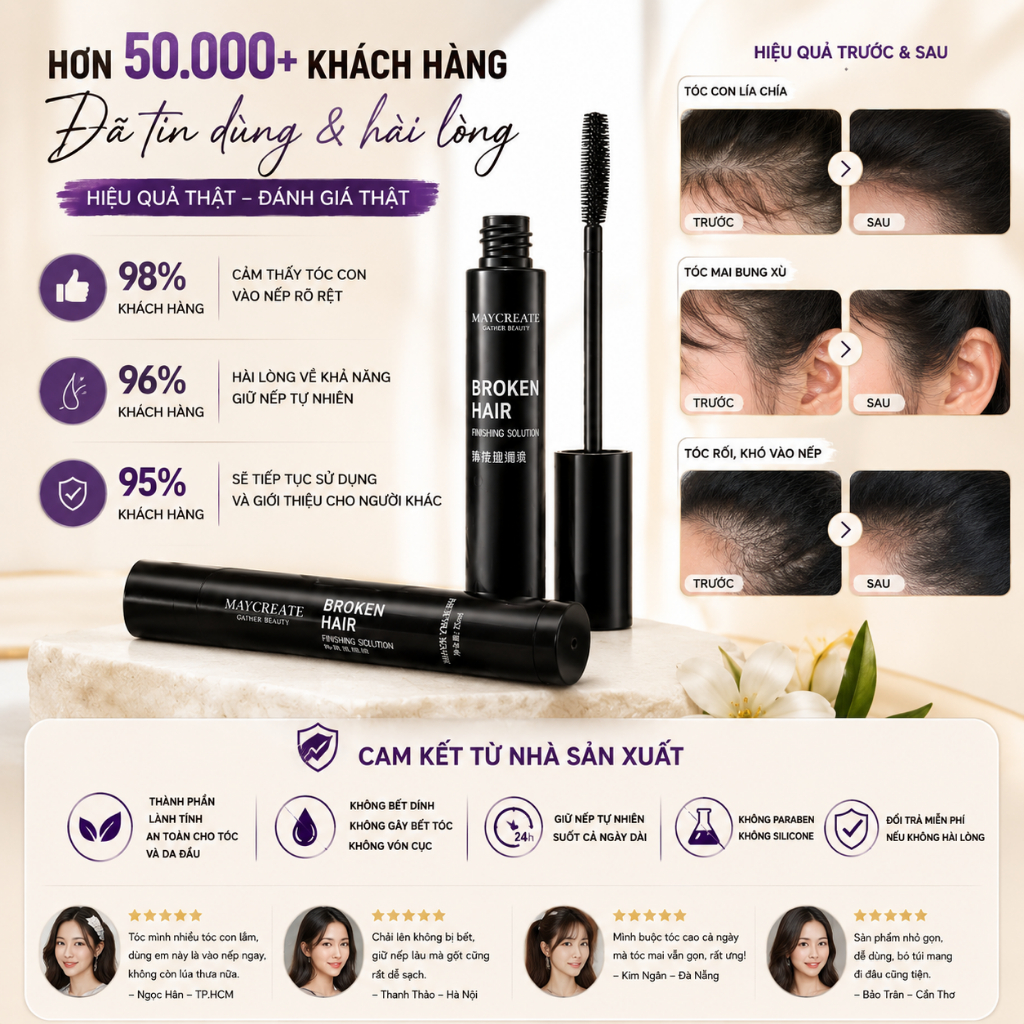 Sáp vuốt tóc con, BROKEN / HAIR,gọn gàng,vào nếp,định hình tạo kiểu tóc,nam nữ,cao cấp,màu đen,mini gọn nhẹ,chính hãng