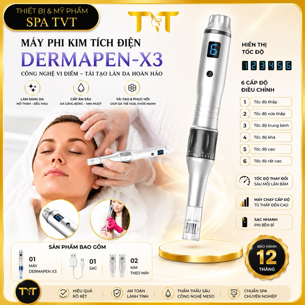 DERMAPEN X3 DÙNG KIM XOÁY – BÚT PHI KIM TÍCH ĐIỆN HỖ TRỢ MỜ THÂM, GIẢM SẸO RỖ, CĂNG BÓNG DA
