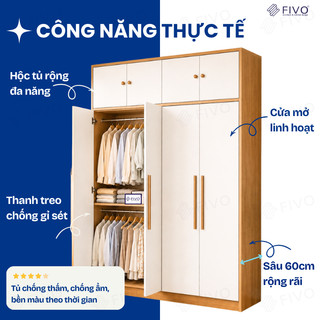 Tủ Quần Áo Gỗ Cửa Mở FIVO FC01, Gỗ Chống Ẩm Cao Cấp, Diện Tích Lớn, Phù Hợp Mọi Không Gian, Freeship + Free lắp đặt