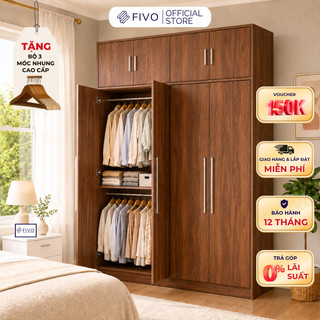 Tủ Quần Áo Gỗ Màu Walnut FIVO FC01 Cửa Mở, Phù Hợp Không Gian Phòng Ngủ, Trả Góp 0%, Freeship + Free lắp đặt
