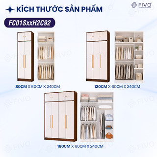 Tủ Quần Áo Gỗ Màu Walnut FIVO FC01 Cửa Mở, Phù Hợp Không Gian Phòng Ngủ, Trả Góp 0%, Freeship + Free lắp đặt