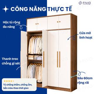 Tủ Quần Áo Gỗ Màu Walnut FIVO FC01 Cửa Mở, Phù Hợp Không Gian Phòng Ngủ, Trả Góp 0%, Freeship + Free lắp đặt