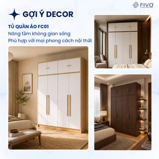 Tủ Quần Áo Gỗ Màu Walnut FIVO FC01 Cửa Mở, Phù Hợp Không Gian Phòng Ngủ, Trả Góp 0%, Freeship + Free lắp đặt