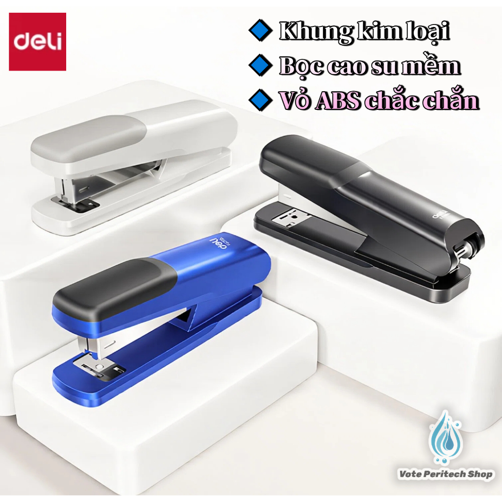 Tặng 3 Hộp Ghim Dập Ghim Xoay Chiều Deli 25 Trang, Chuyên Dụng Văn Phòng, Hỗ Trợ Ghim 24/6 26/6 Tiện Lợi
