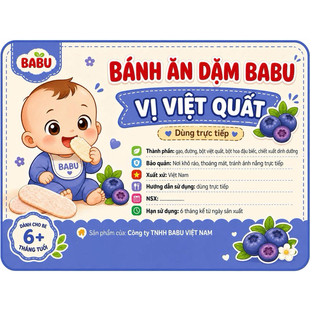 Bánh ăn dặm vị việt quất dành cho bé từ 6 tháng đến 3 tuổi