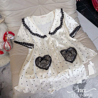 •𝙆𝙞𝙣𝙜𝙨𝙝𝙤𝙥𝙗𝙚𝙖𝙪𝙩𝙮•Set Pijama Lụa Chấm Bi Túi Tim Ren QC