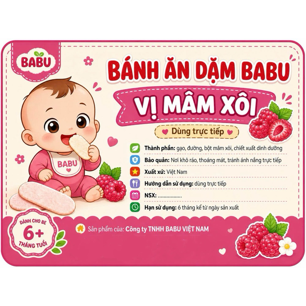 Bánh ăn dặm vị mâm xôi nguyên liệu tự nhiên dành cho bé từ 6 tháng đến 3 tuổi