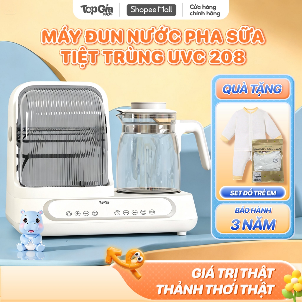 [Ưu đãi độc quyền] Máy đun hâm pha sữa và sấy khô tiệt trùng UVC cao cấp TopGiaKids đa chức năng BH 3 năm
