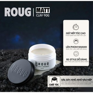 Sáp Vuốt Tóc Nam Roug Trắng 90g Matt Clay Chính Hãng - Giữ Nếp Mạnh, Không Bóng