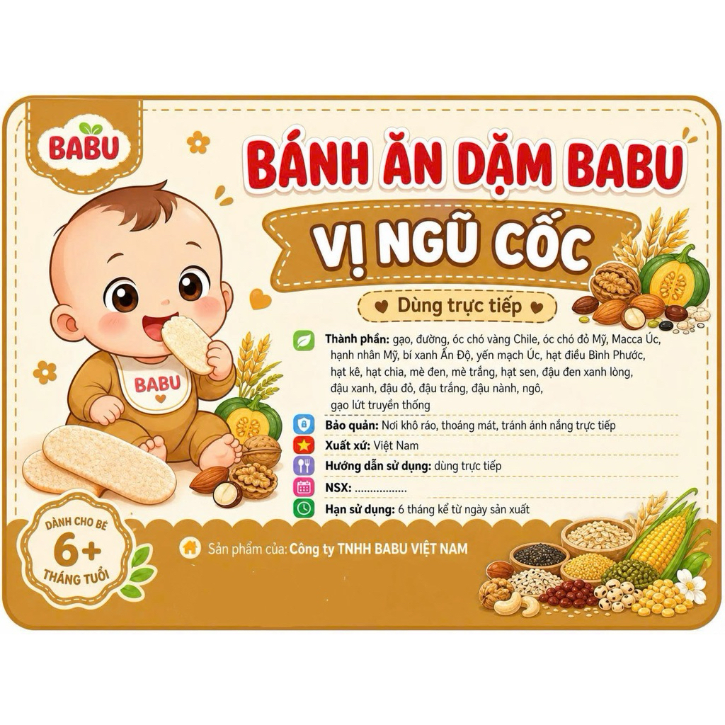 Bánh ăn dặm vị ngũ cốc nguyên liệu tự nhiên lành tính phù hợp cho bé từ 6 tháng đến 3 tuổi