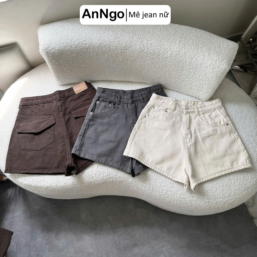 (Có big size) Quần short jean nữ ống rộng nắp túi sau cá tính, chất jean không dãn Anngo - AT565