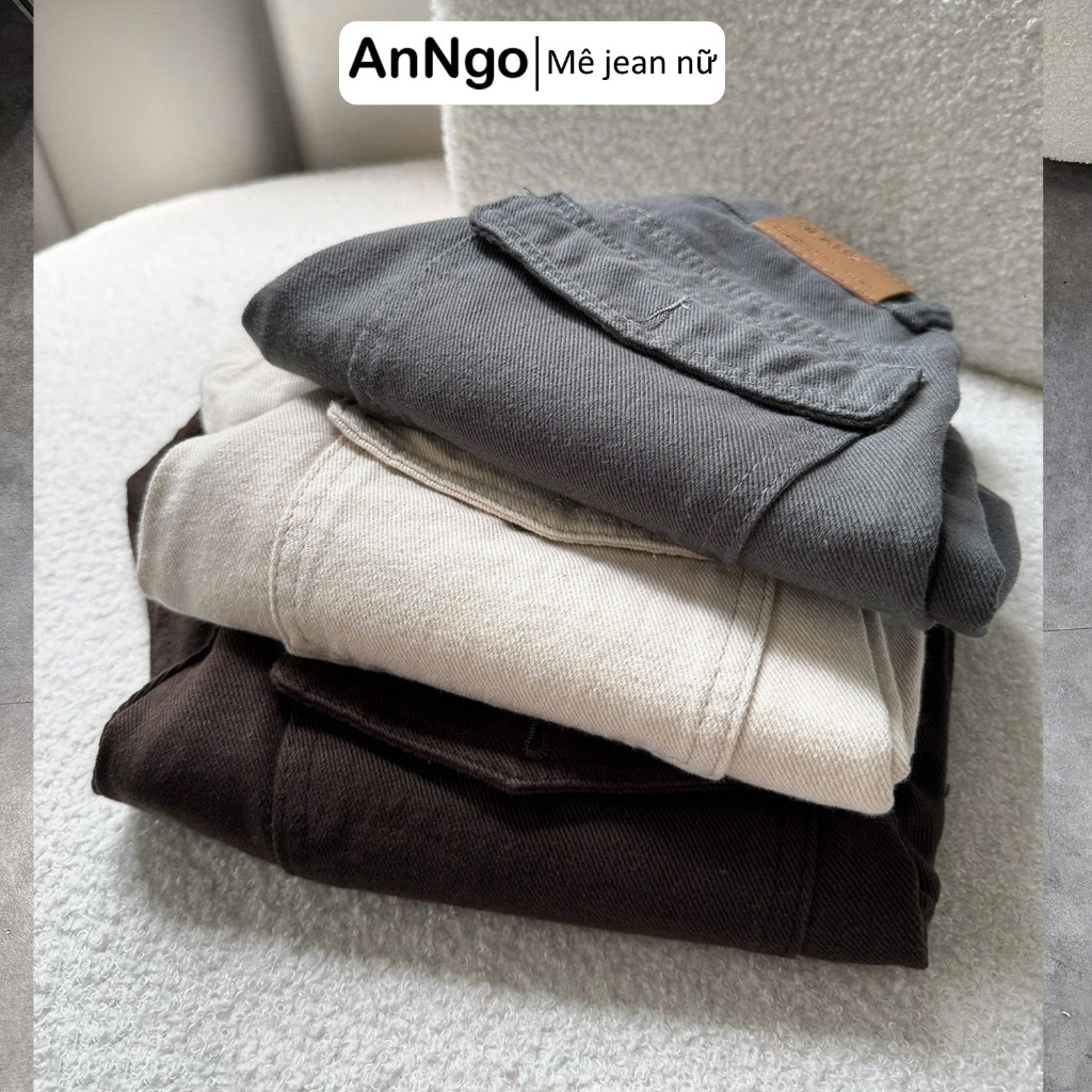 (Có big size) Quần short jean nữ ống rộng nắp túi sau cá tính, chất jean không dãn Anngo - AT565