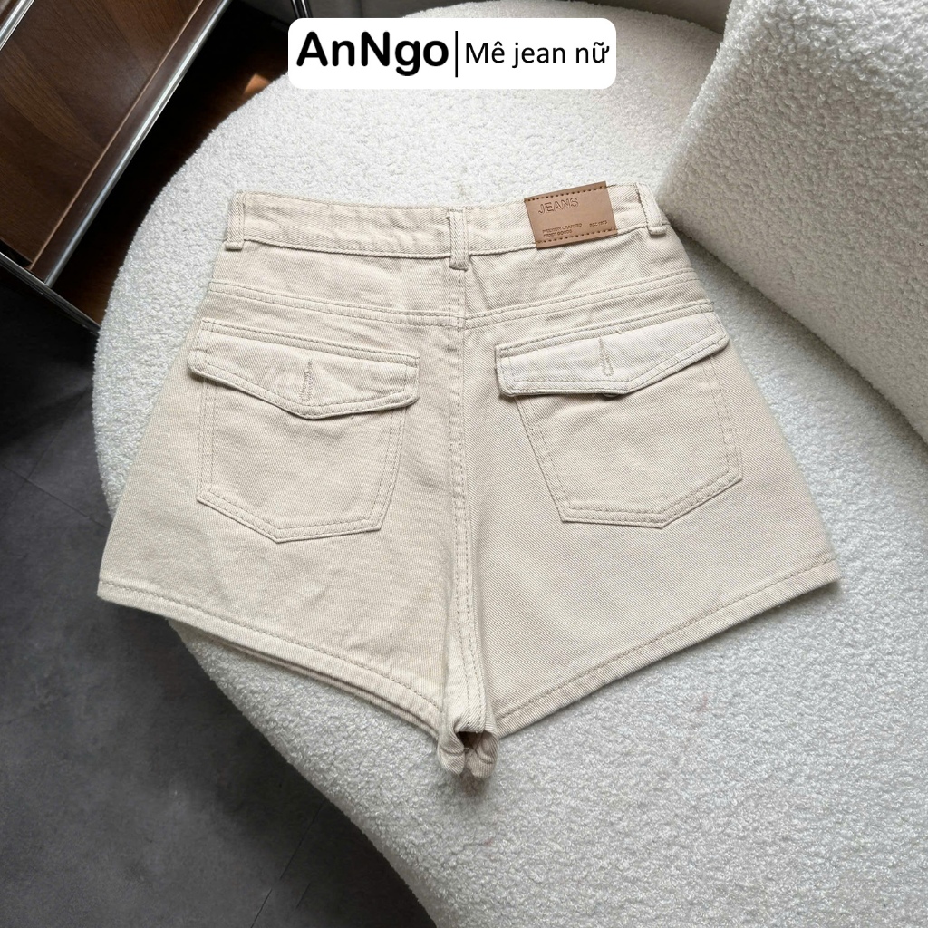 (Có big size) Quần short jean nữ ống rộng nắp túi sau cá tính, chất jean không dãn Anngo - AT565