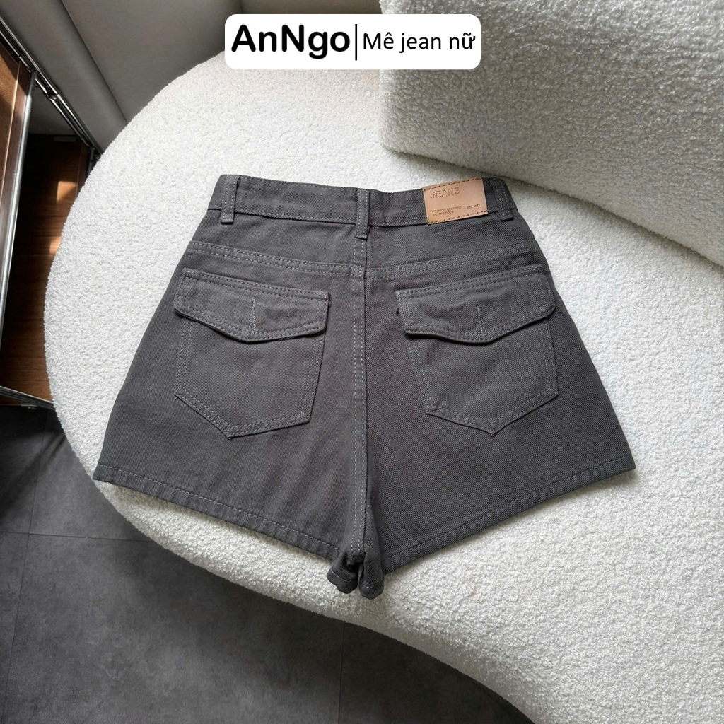 (Có big size) Quần short jean nữ ống rộng nắp túi sau cá tính, chất jean không dãn Anngo - AT565