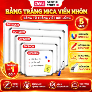 Bảng Từ Trắng Viết Bút Lông Nhiều KT Chính Hãng DELI - Bảng Trắng Mica Viền Nhôm Bo 4 Góc Dùng Cho Học Sinh Văn Phòng