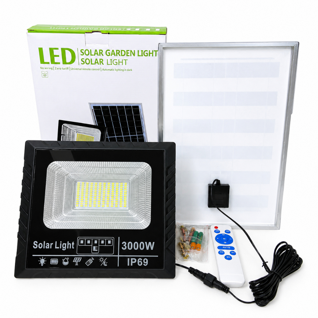 Đèn năng lượng mặt trời công suất 3000W, IP69 chống nước khi lắp đặt ngoài trời , tự động bật tắt dễ dàng lắp đặt