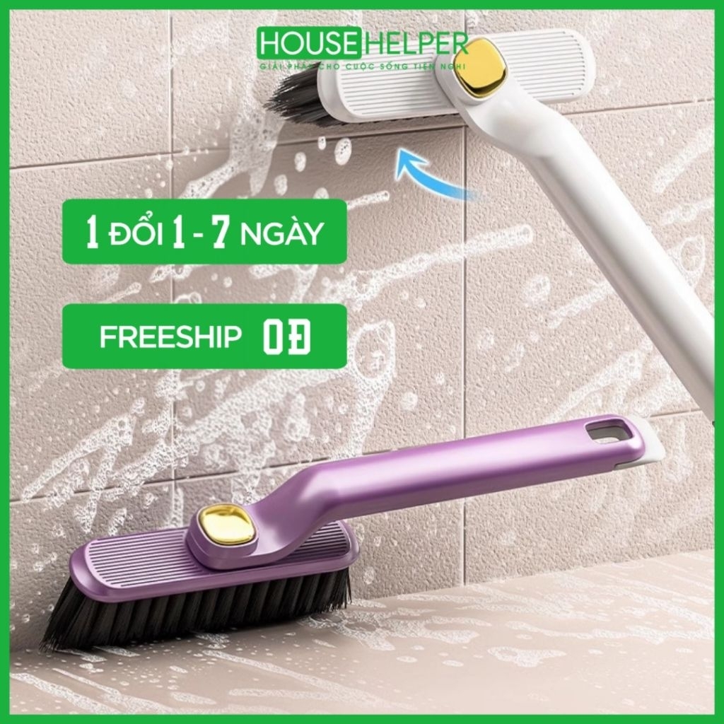 Bàn chải vệ sinh đa năng xoay 360 độ kèm gắp rác 2in1 SOJIMOP cọ vệ sinh nhà tắm nhỏ gọn tiện lợi