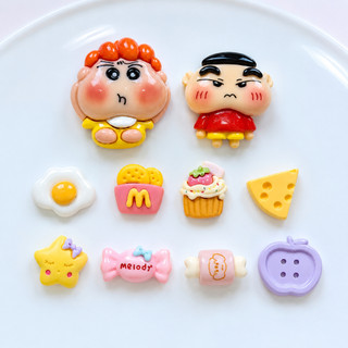 Set Charm Shin Đi Học Và Bánh Ngọt Cute Pastel Kawaii Dễ Thương Melody Cupcake Trứng Ốp La Khoai Chiên Phô Mai