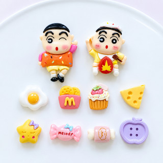 Set Charm Shin Đi Học Và Bánh Ngọt Cute Pastel Kawaii Dễ Thương Melody Cupcake Trứng Ốp La Khoai Chiên Phô Mai