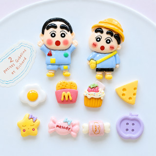 Set Charm Shin Đi Học Và Bánh Ngọt Cute Pastel Kawaii Dễ Thương Melody Cupcake Trứng Ốp La Khoai Chiên Phô Mai