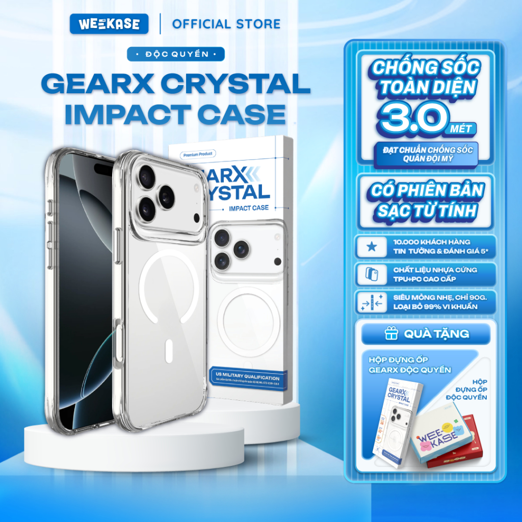 [CÓ QUÀ] Ốp cứng chống sốc lên tới 3m độc quyền Weekase GearX Crystal Impact Case - Đạt Tiêu Chuẩn Quân Đội Mỹ