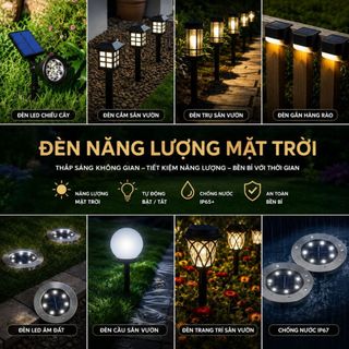 10 Mẫu Đèn Sân Vườn Cắm Cỏ Năng Lượng Mặt Trời chống nước bật tắt thông minh