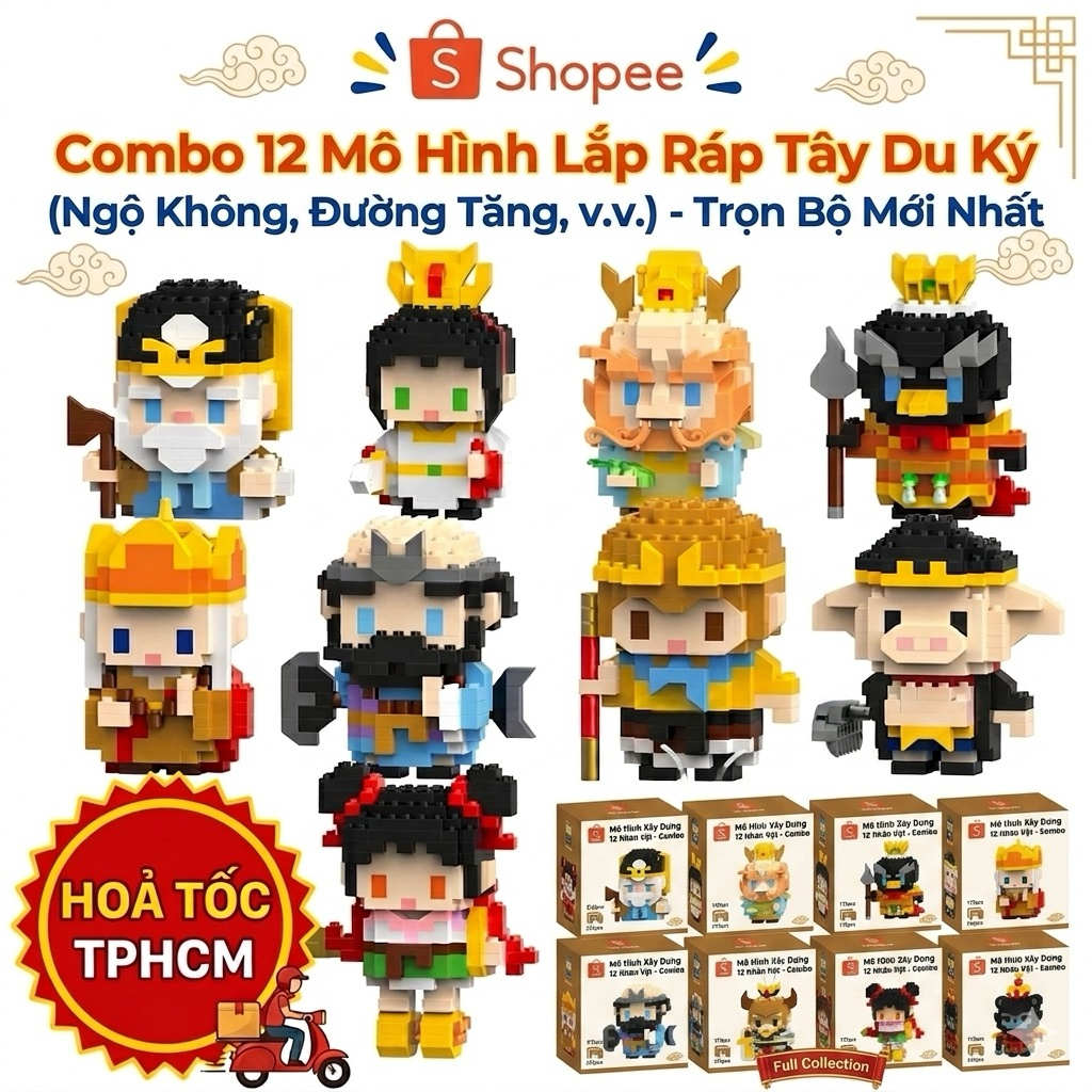 Combo 12 Mô Hình Lắp Ráp Tây Du Ký Trọn Bộ Đầy Đủ (Ngộ Không, Đường Tăng...) - Hoả Tốc TPHCM